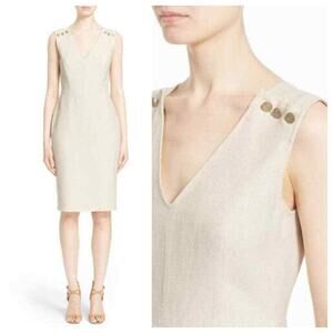 MAX MARA Fido Button Detail Linen Sheath Dress - Sand - US 10